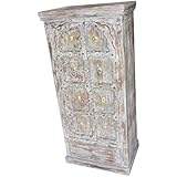Mogul Interior Antique Industrial Gray Cabinet Distressed Rustic Brass Medallion Armoire