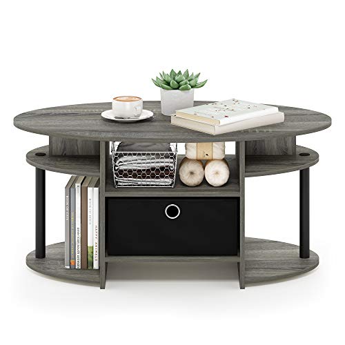 FURINNO Jaya Oval Coffee Table, French Oak Grey/Black/Black Pricepulse