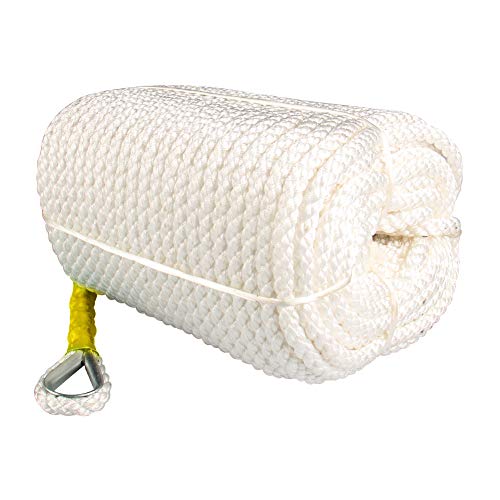 Bang4buck 1/2" x 200' Three Strand Polypropylene Braided Docking Rope Line with Stainless Steel Thimble 7000Pound/ LB Breaking Strain- Super Strong-3.9KG