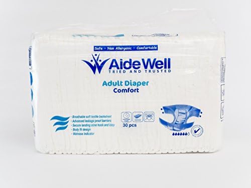 AideWell Comfort Ultra-Absorbent, Hypoallergenic Premium Adult (Unisex) Diapers/Briefs with tabs, white cloth-like back sheet, Medium, 1 pack of 30ct