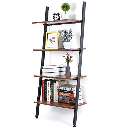 KINGSO Industrial Ladder Shelf 4Tier Bookshelf Leaning Storage Rack