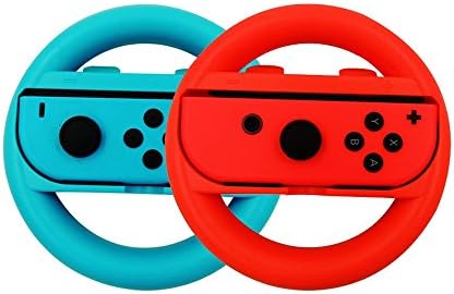 Jadebones Nintendo Switch Joy-Con Steering Wheel, Joy Con Steering Wheel for Nintendo Switch Controller (Set of 2) Red and Blue