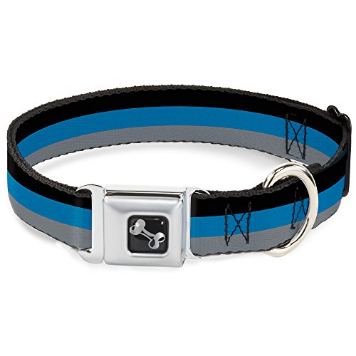Dog Collar Seatbelt Buckle Stripes Black Turquoise Gray 11 to 17 Inches 1.0 Inc…