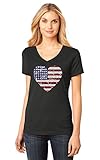 American Heart Flag USA Flag Heart Patriotic 4th of July V-Neck Women T-Shirt