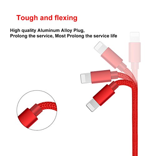 Charger for iPhone, Lightning Cable 2PACK 5FT 6FT, Lightning to USB Cable for iPhone Long Durable Nylon Braided Charging Cord for iPhone X 8 8 Plus 7 7 Plus 6 6 Plus iPad Mini Air Pro, iPod Black Red - Thumbnail 3