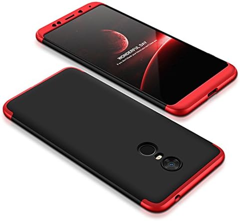 AddGuan Xiaomi Redmi Note 5/Redmi 5 Plus Case, Three-in-one Ultra-thin PC Hard Shell Shock Protection Cover+Tempered Glass Screen Protector Suitable for Xiaomi Redmi Note 5/Redmi 5 Plus (Red Black)