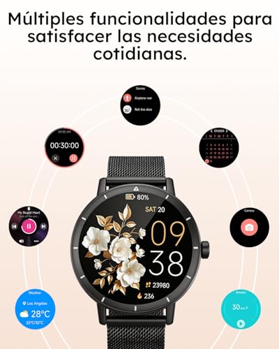 EASYTAO Reloj Inteligente, Smartwatch Mujer y Hombre, IP68, Pantalla de 1.27",Voz de IA, Llamadas Bluetooth, SpO2, Seguimiento del Sueño, 100+ Modos Deportivos (Negro: Correa de Metal y Silicona)