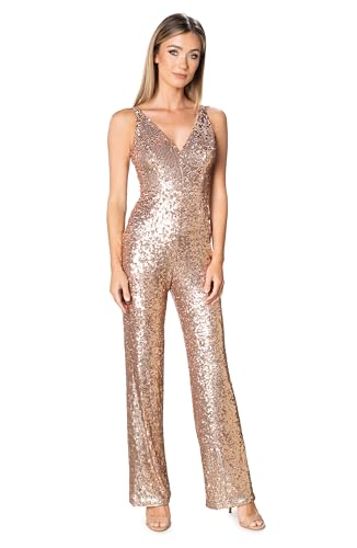 Dress the Population Women's Charlie Plunging Jumpsuit, Soft Gold Multi, XX-Lar…