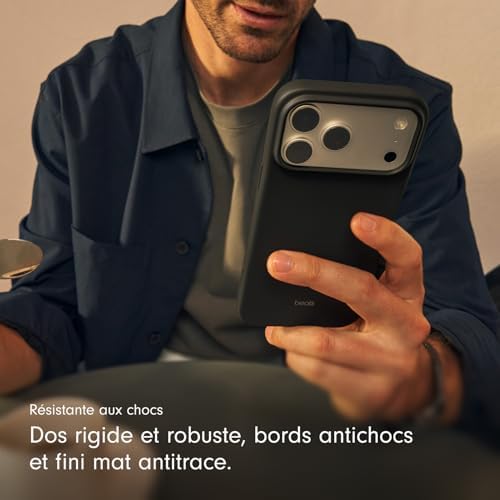 Coque pour iPhone 17 Pro Max équipée MagSafe avec Commande de l'appareil Photo, Fini Mat, Doublure en Tissu Microfibre - Gris Granite