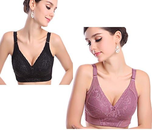 Women's Sexy Lace Wirefree Full-figure Bra Plus Size (Black+Purple-32DDD/F)