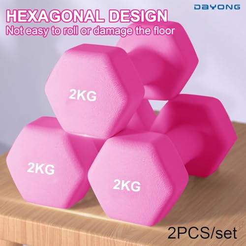 DAYONG Dumbbell Hand Weights Set-2 Kg*2, Hexagonal Frosted Dumbbells for Adult, Home Gym Equipment for workout Core Strength,Exercise Arm Muscle.