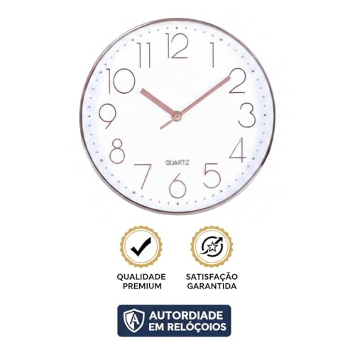 Relógio de Parede Minimalista Rose Gold e Branco 25cm x 25cm Decoração de Parede Enfeites Utilidades Domésticas Premium