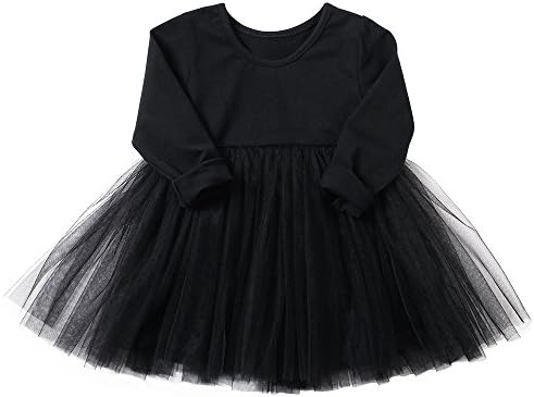 Baby Girls Black Dress Tutu Long Sleeves Ruffle Tulle 6-48m