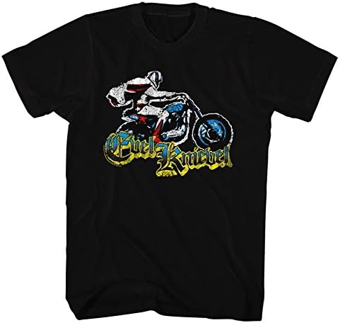 Evel Knievel - Mens Old Print T-Shirt, Medium, Black