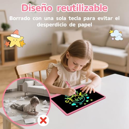 Tableta de Escritura LCD 12 Pulgadas, Electight 2026 Edición Mejorada Tablet Escritura Pantalla Colorido Infantil con Borrable y Bloqueo, para Niñas y Niños de 3-12 Años, para Hogar, Escuela, Rosa