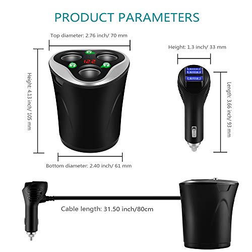 Skyocean 3 Socket Cigarette Lighter Splitter + 3 USB Car Charger Adapter Cupped Plug 12V/24V 120W DC Power Outlet with On/Off Switch for iPhone X 8 7 6 Plus Android Mobile Phone & Dash Cam (Black)