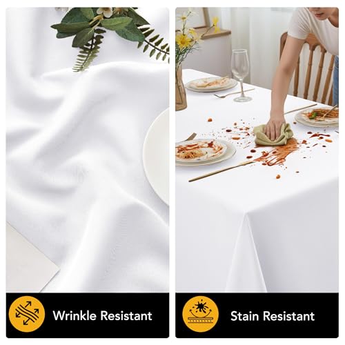Dailyset 10-Pack White Tablecloths for Rectangle Tables, 60 x 102 Inches, Stain-Resistant Polyester Fabric for 6 Foot Tables - Washable Table Covers for Weddings, Banquets, Birthday, Parties, Events