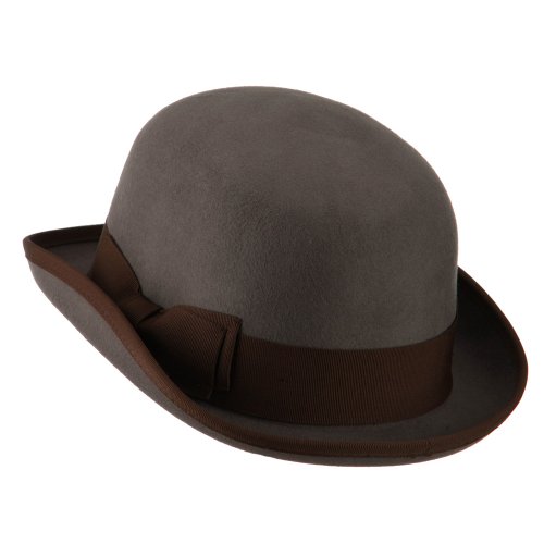 Jeanne Simmons Men's Felt Bowler Hat with Ribbon Trim - Grey Chocolate L