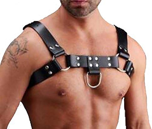 IGIG Men's Adjustable Faux Leather Body Chest Harness with Shoulder Fancy Buckles
