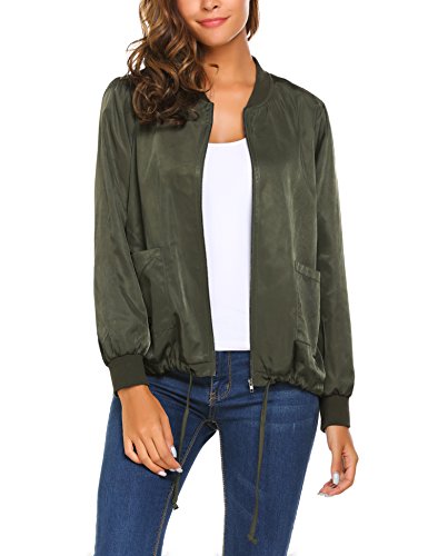 Zeagoo Women Classic Solid Biker Jacket Zip Up Bomber Jacket Coat,Army Green5,X-Large