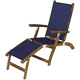 STSLB Teak Lounging Steamer Sling Chair, Navy