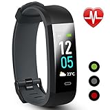 SOLICE Fitness Tracker, Color Screen Smart Watch with Heart Rate Monitor,Double Color Strap IP68 Waterproof Wristband with Pedometer Calorie Counter Message Reminder for Sport Gym Running (Grey)