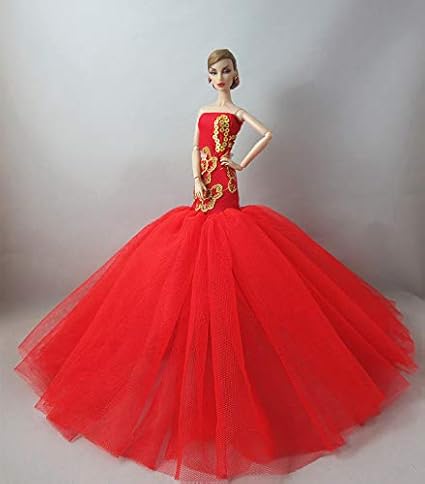 DSstyles 30cm Mini Elegant Red Sequined Fishtail Dress Perfect Gift