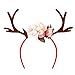 LUOEM Christmas Fawn Horn Headband Deer Antler Hair Hoop with Flowers Holiday Party Accessory (White)