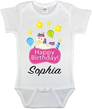 CustomizedByBilgin Customized Unicorn 1st Happy Birthday Baby Girl Bodysuit (6-12 Months)
