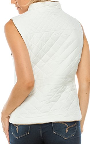 Active USA Quilted Padding Vest With Suede Piping Details Sizes from S to 3XL (Off White-Medium)