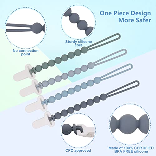 4Pack Silicone Pacifier Clips with OnePiece Beads for Baby Boys and