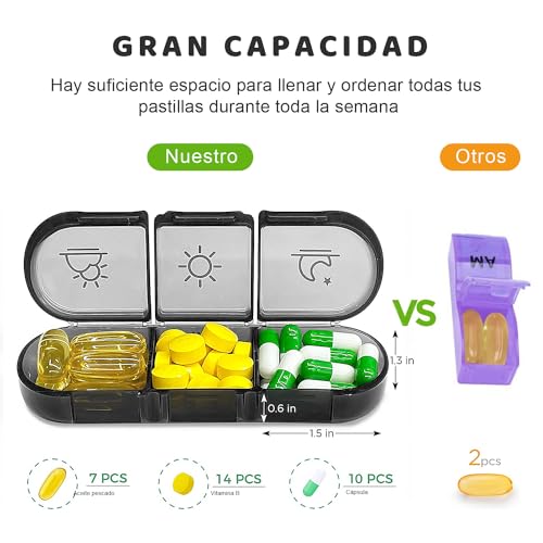 MXCOCO Organizador de Pastilla Español, Pastillero con Capacidad Grande para 7 Días y Porciones para Mañana Mediodía y Noche, Pastillero Semanal con 21 Rejillas y Caja Organizada Portátil para Viaje