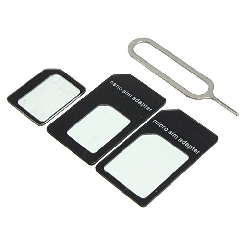 Sim Card Adapter Kit Converter Includes Nano Sim Adapter, Micro Simcard Adapter, Needle, Plastic Storage Sheet (Black)