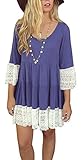 HIMONE Women Bohemian Flare Sleeve Lace Splice Loose Tunic Dress