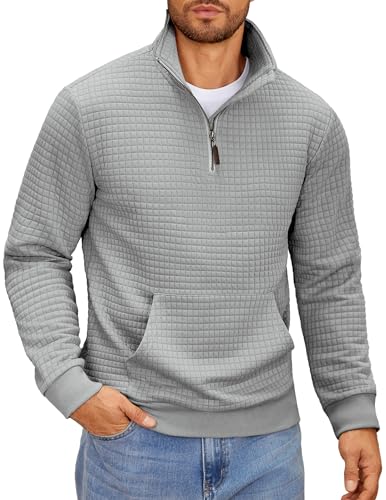 COOFANDY Mens Quarter Zip Sweatshirt Long Sleeve Casual Waffle Pullover Hoodies with Pocket