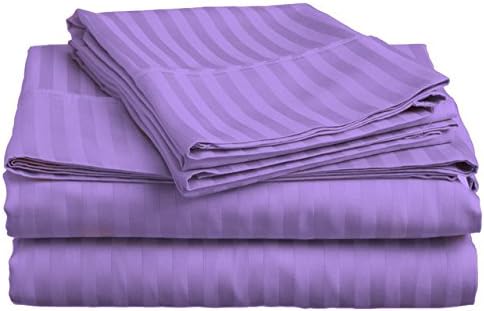 NJSR Textiles 600 Thread Count 100% Egyptian Cotton Italian Finish One Fitted Sheet (+35 Inch) Pocket Length Full/ Double Bed, Lilac/Lavender Stripe