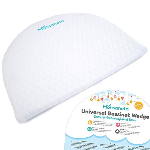 Universal Bassinet Wedge for Baby Crib | Sleep Positioner for Infant Acid Reflux Relief | Elevated Incline Sleeping Pillow for Babies | Waterproof Removable Cotton Cover | Memory Foam Wedge for Reflux