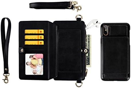 iPhone X case（Black）Leather Zipper Wallet Case Fashion Card Slot Cash Slot