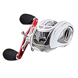 New for 2016! KastKing WhiteMax 5.1:1 Low Gear Ratio Baitcasting Reel with 9 + 1 shielded stainless ball bearings, 6 magnet brake system, affordable price. Amazing! (White & Red, Right Handed)