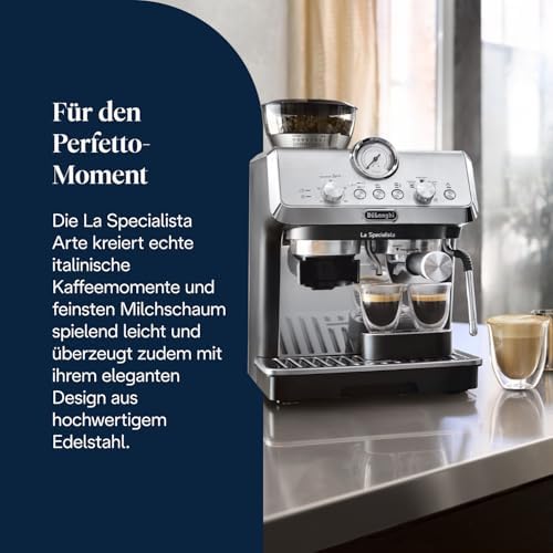 Siebträgermaschine La Specialista Arte EC9155.MB, Espressomaschine mit Mahlwerk, 8 Mahlgrade, 15 Bar, 3 Temperaturen, Milchschaumdüse, 1550W, 1,7L Tank, Edelstahl/Schwarz inkl. Barista-Kit