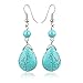 Valentoria®Simple Elegant Silver Plated Fishhook Small Bead Teardrop Rimous Turquoise Dangle Drop Earrings