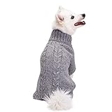 Blueberry Pet 2018/2019 New 4 Colors NEP Yarn Wool Blend Cable Knit Pullover Turtleneck Dog Sweater in Cadet Grey, Back Length 16