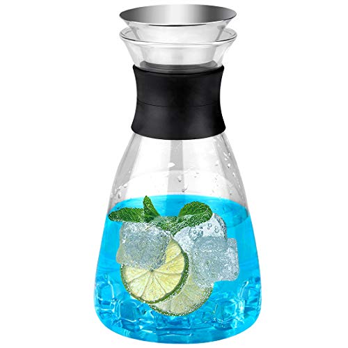 Linkidea Borosilicate Clear Glass Heat and Cold Resistant Carafe with Drip-Free Stainless Steel Flip Linkidea Borosilicate Clear Glass Heat and Cold Resistant Carafe with Drip-Free Stainless Steel Flip