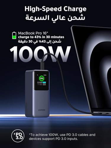 UGREEN Nexode Power Bank 20000mAh 130W PD Fast Charging, 2 USB-C and 1 USB-A Portable Charger, Smart Digital Display Battery Pack for MacBook, iPad, Laptop, iPhone 17/16/15, Galaxy S25U, etc