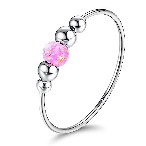 ADRAMATA 925 Sterling Silver Fidget Ring for Women Bead Fidget