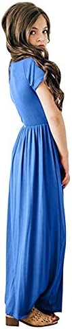 Miss Bei Girls Dresses Short Sleeves Dress Summer Long Holiday Maxi Dress with Pocket Size 4-10T(Blue, 8-9Years)