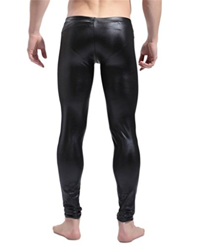 iYunyi Mens Long PU Leather Club Dance Pants Skinny Muscle Tights Leggings