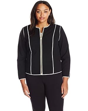 Calvin Klein Women's Plus Size Zip Front Jacket with Piping