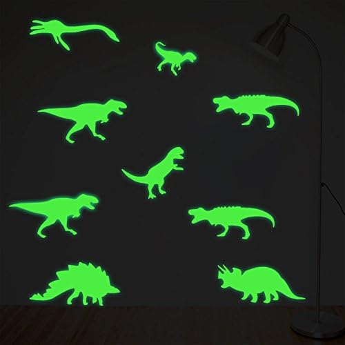 WEMORE 9pcs Large Size Dinosaur Luminous Wall Stickers Glow in The Dark Children's Room Nursery Removable Beautiful Fluorescent Decals