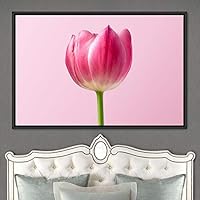 Framed Canvas Wall Art Pink Flower Snapshot Closeup Floral Multicolor Pastel Photography Relax/Calm Romantics Single - 16x24 inches